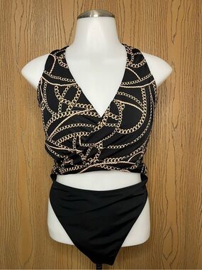 Size 16 Ashley graham monokini notorious swimsuits for all black gold ring chain